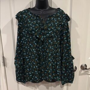 Sonoma XXL Green long sleeve blouse ruffles around neck line and sleeves  - XXL